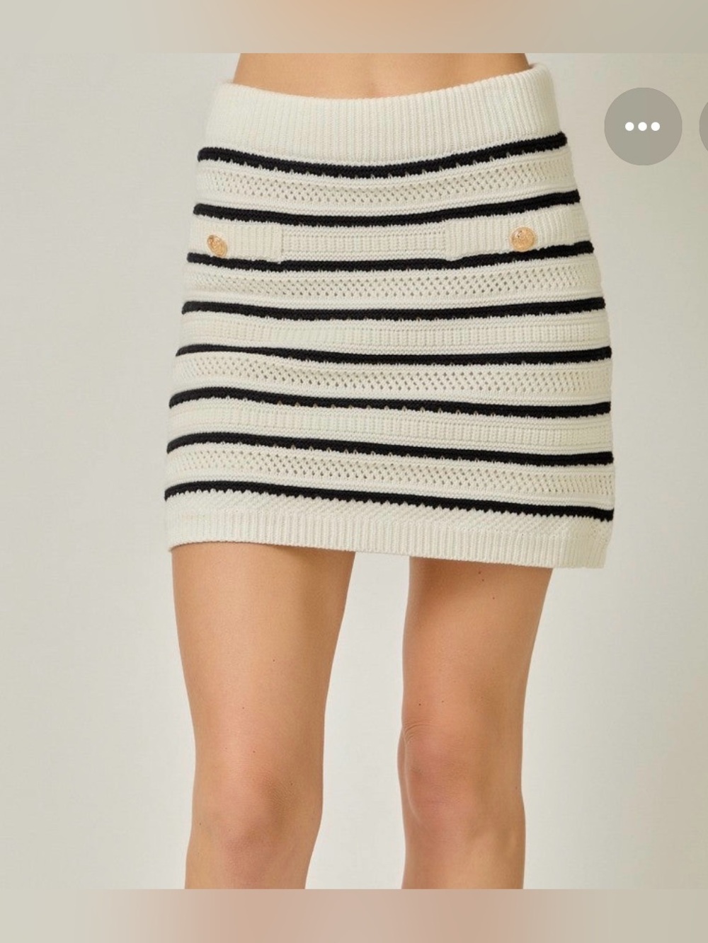 Adrianna Papell Ivory and Black Striped Knit Mini Skirt